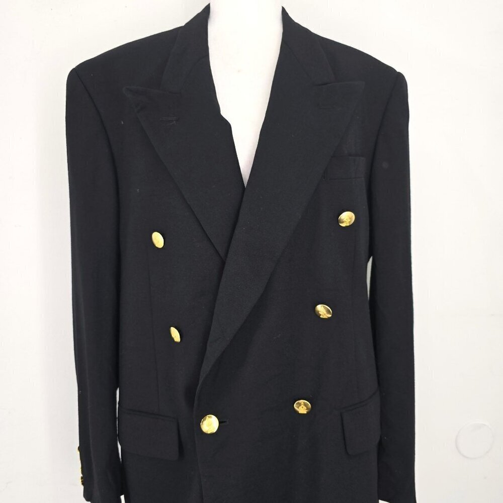 Austin ReedJacobsons Double Breasted Gold Button Wool Black Blazer Men Size 40R - Picture 3 of 12